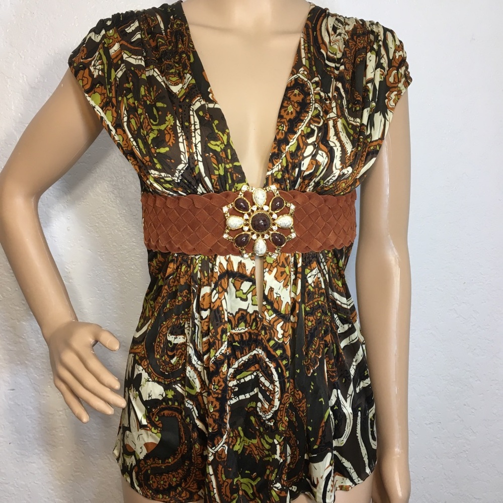 Skye Fall Colors Paisley Top w/ Statement Belt